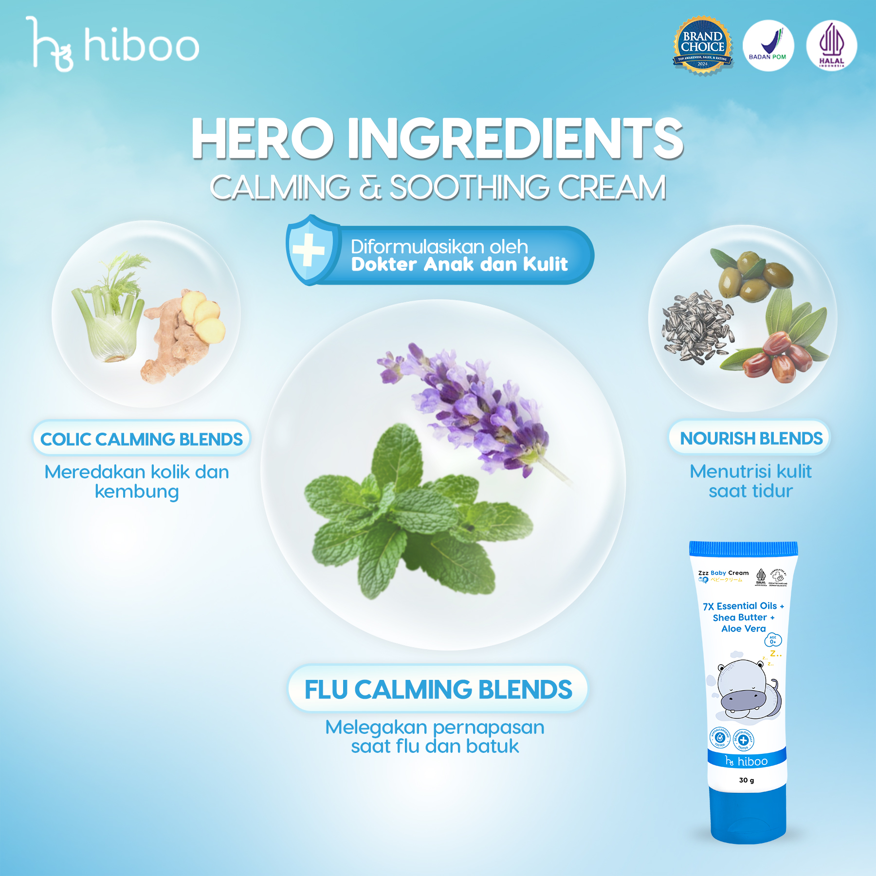 Hiboo Zzz Calming Baby Cream with 7X Essential Oils + Shea Butter + Aloe Vera
