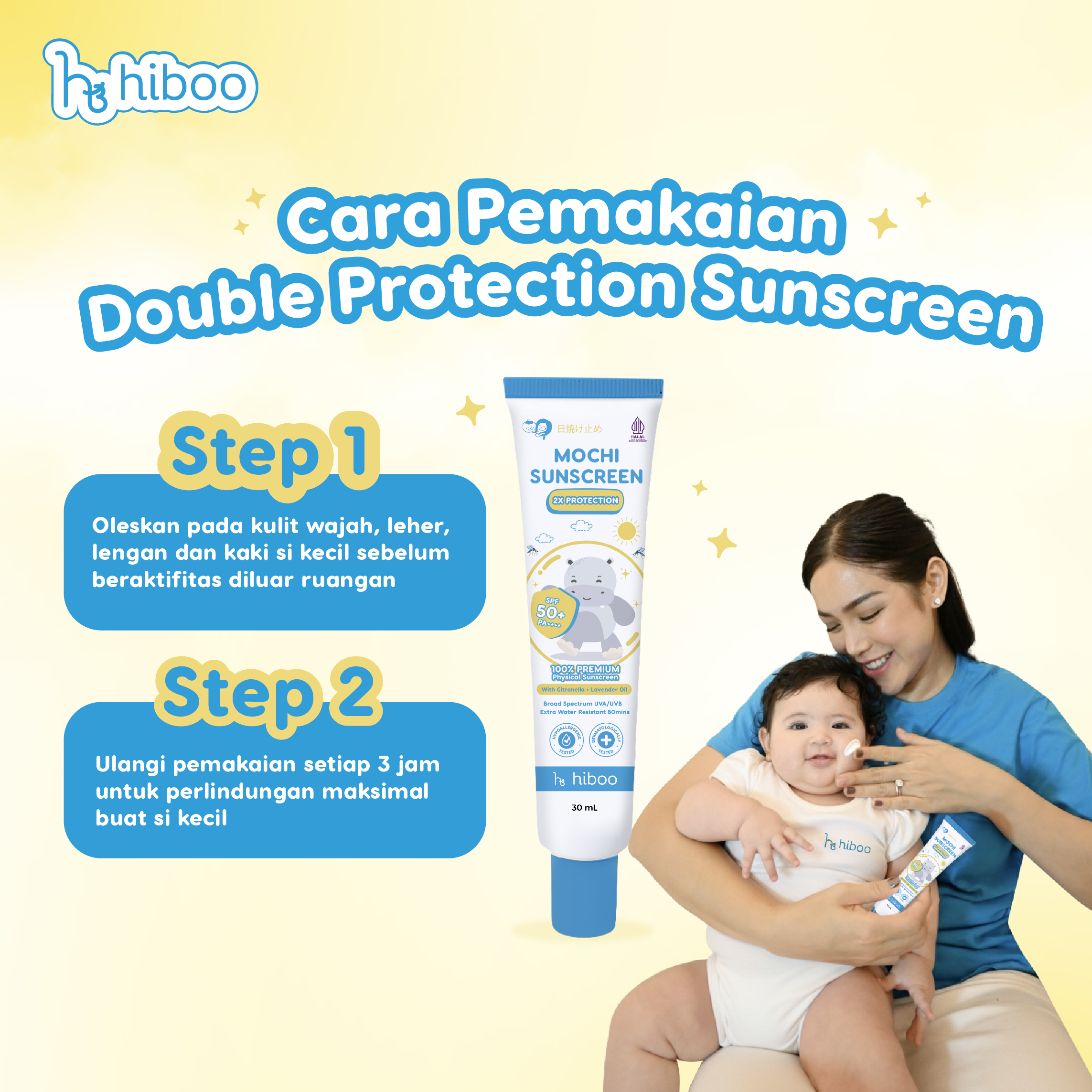 Hiboo Mochi Double Protection Physical Sunscreen SPF 50+ PA++++ with Anti Mosquito Fresh Scent