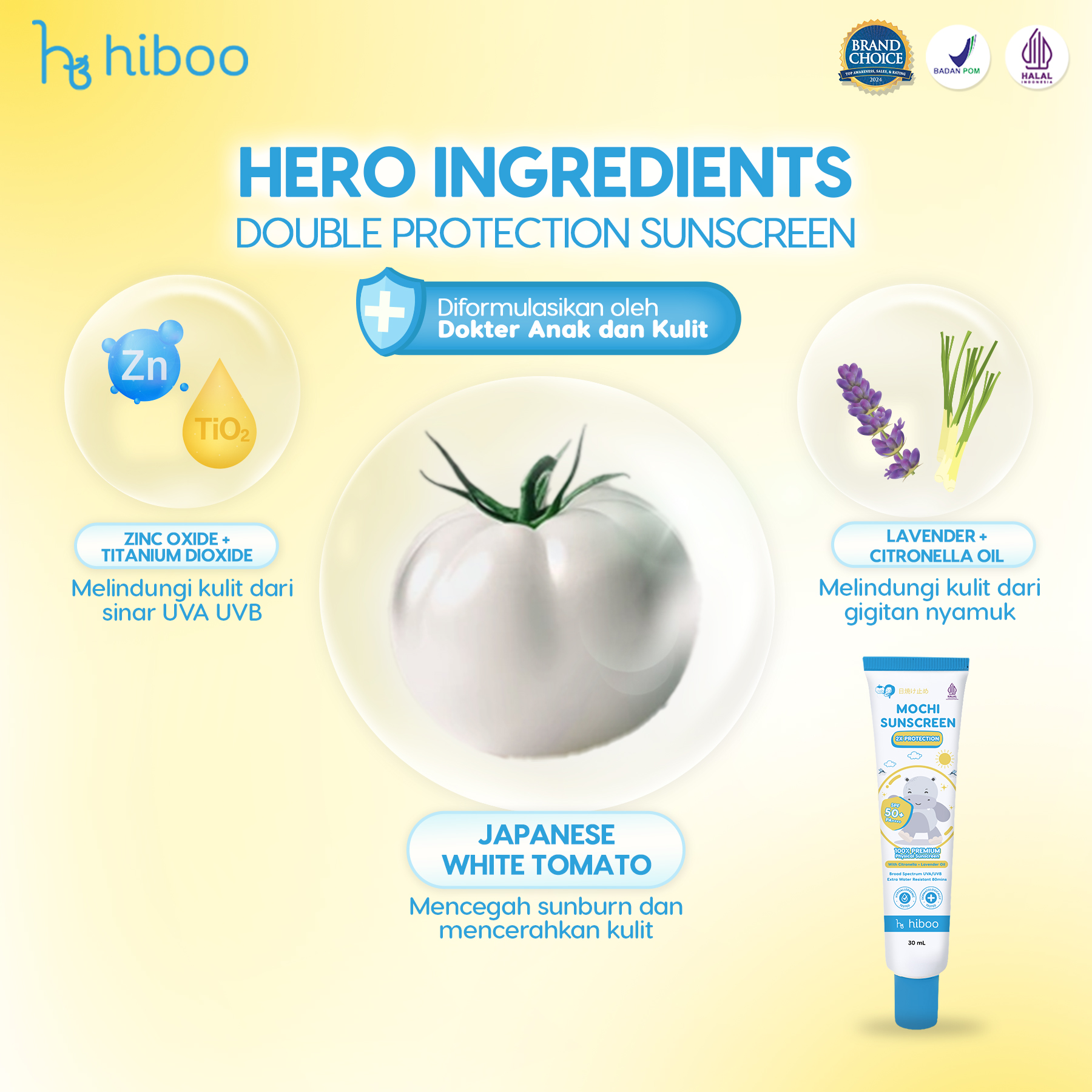Hiboo Mochi Double Protection Physical Sunscreen SPF 50+ PA++++ with Anti Mosquito Fresh Scent
