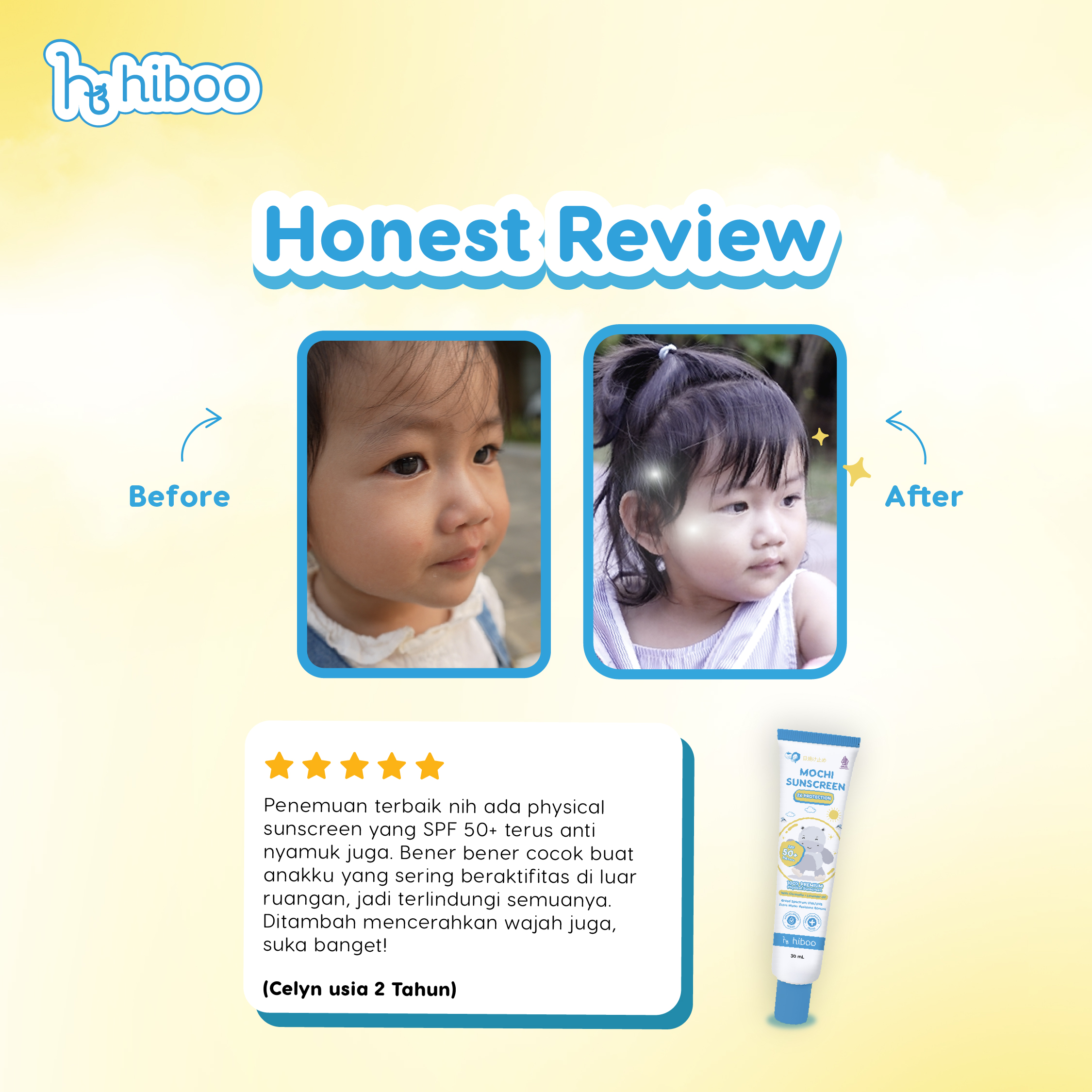 Hiboo Mochi Double Protection Physical Sunscreen SPF 50+ PA++++ with Anti Mosquito Fresh Scent