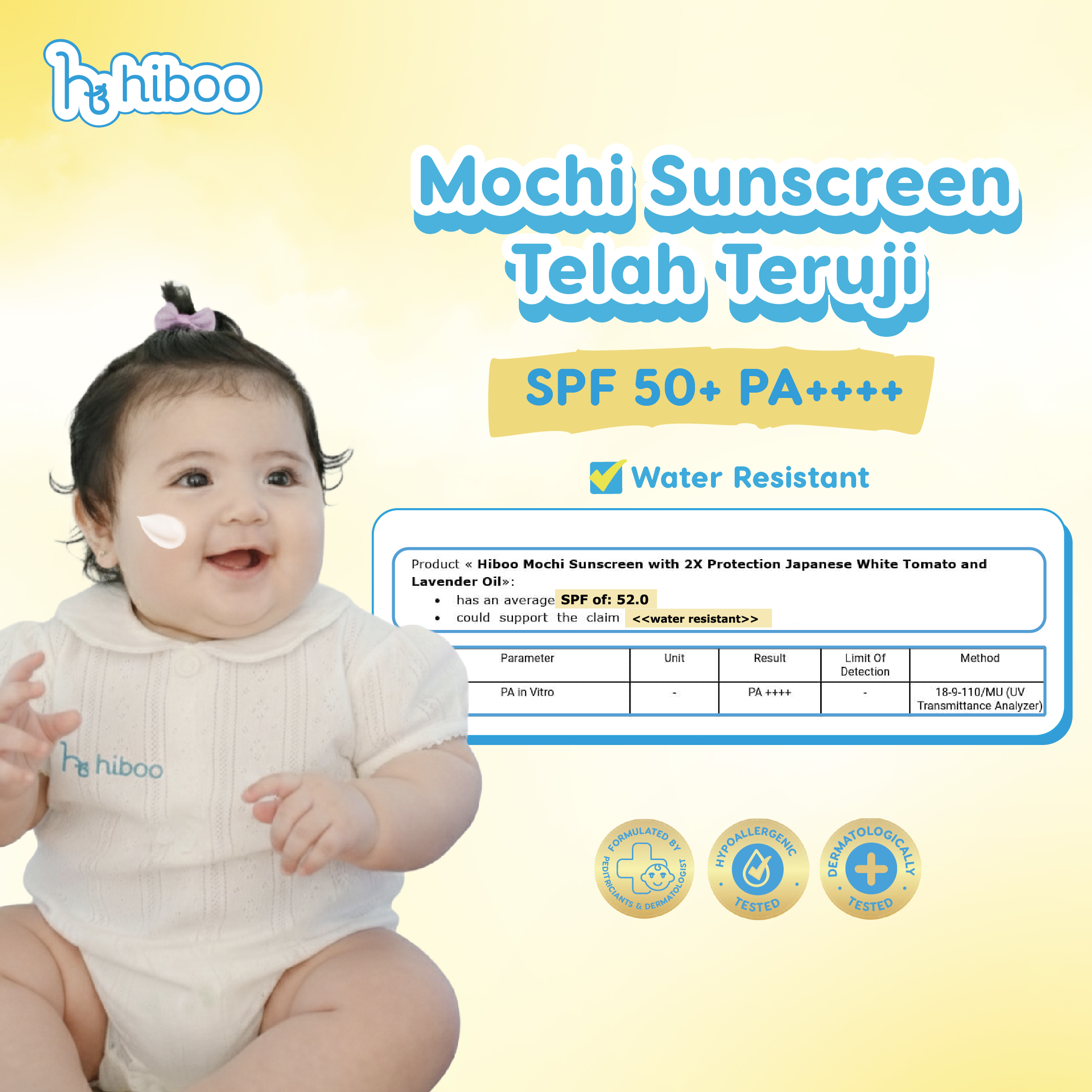 Hiboo Mochi Double Protection Physical Sunscreen SPF 50+ PA++++ with Anti Mosquito Fresh Scent